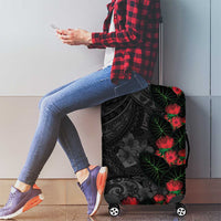 Hawaiian Taro Leaves and Ohia Lehua Luggage Cover Polynesian Tribal Art Tropical Plants Motifs Grayscale LT03 - Polynesian Pride