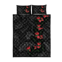 Hawaiian Taro Leaves and Ohia Lehua Quilt Bed Set Polynesian Tribal Art Tropical Plants Motifs Grayscale LT03 - Polynesian Pride