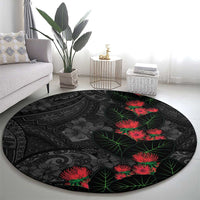 Hawaiian Taro Leaves and Ohia Lehua Round Carpet Polynesian Tribal Art Tropical Plants Motifs Grayscale LT03 - Polynesian Pride