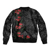 Hawaiian Taro Leaves and Ohia Lehua Sleeve Zip Bomber Jacket Polynesian Tribal Art Tropical Plants Motifs Grayscale LT03 - Polynesian Pride