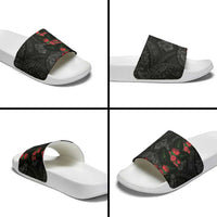 Hawaiian Taro Leaves and Ohia Lehua Slide Sandals Polynesian Tribal Art Tropical Plants Motifs Grayscale LT03 - Polynesian Pride