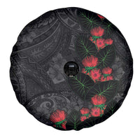 Hawaiian Taro Leaves and Ohia Lehua Spare Tire Cover Polynesian Tribal Art Tropical Plants Motifs Grayscale LT03 - Polynesian Pride