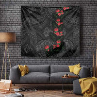 Hawaiian Taro Leaves and Ohia Lehua Tapestry Polynesian Tribal Art Tropical Plants Motifs Grayscale LT03 Multicolor - Polynesian Pride