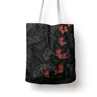 Hawaiian Taro Leaves and Ohia Lehua Tote Bag Polynesian Tribal Art Tropical Plants Motifs Grayscale LT03 - Polynesian Pride