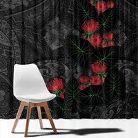 Hawaiian Taro Leaves and Ohia Lehua Window Curtain Polynesian Tribal Art Tropical Plants Motifs Grayscale LT03 - Polynesian Pride