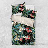 Hawaiian Taro Leaves and Ohia Lehua Bedding Set Polynesian Tribal Art Tropical Plants Motifs Colorful LT03 US Twin 172cm x 218cm Multicolor - Polynesian Pride