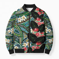 Hawaiian Taro Leaves and Ohia Lehua Bomber Puffer Jacket Polynesian Tribal Art Tropical Plants Motifs Colorful LT03 Unisex Multicolor - Polynesian Pride