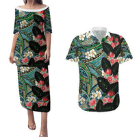 Hawaiian Taro Leaves and Ohia Lehua Couples Matching Puletasi and Hawaiian Shirt Polynesian Tribal Art Tropical Plants Motifs Colorful LT03 Multicolor - Polynesian Pride