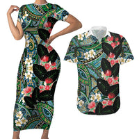 Hawaiian Taro Leaves and Ohia Lehua Couples Matching Short Sleeve Bodycon Dress and Hawaiian Shirt Polynesian Tribal Art Tropical Plants Motifs Colorful LT03 Multicolor - Polynesian Pride