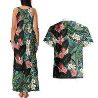 Hawaiian Taro Leaves and Ohia Lehua Couples Matching Tank Maxi Dress and Hawaiian Shirt Polynesian Tribal Art Tropical Plants Motifs Colorful LT03 - Polynesian Pride