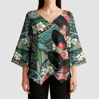 Hawaiian Taro Leaves and Ohia Lehua Kimono Sleeve Blouse Polynesian Tribal Art Tropical Plants Motifs Colorful LT03 - Polynesian Pride