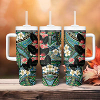 Hawaiian Taro Leaves and Ohia Lehua Tumbler With Handle Polynesian Tribal Art Tropical Plants Motifs Colorful LT03 - Polynesian Pride