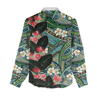 Hawaiian Taro Leaves and Ohia Lehua Women Casual Shirt Polynesian Tribal Art Tropical Plants Motifs Colorful LT03 - Polynesian Pride