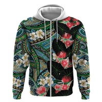 Hawaiian Taro Leaves and Ohia Lehua Zip Hoodie Polynesian Tribal Art Tropical Plants Motifs Colorful LT03 Zip Hoodie Multicolor - Polynesian Pride