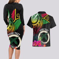 Personalised Vanuatu 44th Anniversary Couples Matching Long Sleeve Bodycon Dress and Hawaiian Shirt Boars Tusk Tugeta Yumi Selebretem Indipendens Dei LT03 - Polynesian Pride