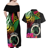 Personalised Vanuatu 44th Anniversary Couples Matching Off Shoulder Maxi Dress and Hawaiian Shirt Boars Tusk Tugeta Yumi Selebretem Indipendens Dei LT03 - Polynesian Pride