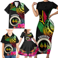 Personalised Vanuatu 44th Anniversary Family Matching Short Sleeve Bodycon Dress and Hawaiian Shirt Boars Tusk Tugeta Yumi Selebretem Indipendens Dei LT03 - Polynesian Pride
