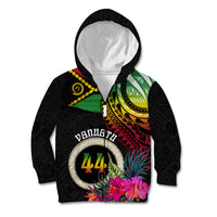 Personalised Vanuatu 44th Anniversary Kid Hoodie Boars Tusk Tugeta Yumi Selebretem Indipendens Dei LT03 Zip Hoodie Black - Polynesian Pride
