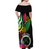 Personalised Vanuatu 44th Anniversary Off Shoulder Maxi Dress Boars Tusk Tugeta Yumi Selebretem Indipendens Dei LT03 - Polynesian Pride