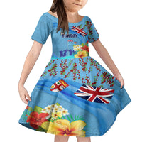 Fiji Day Family Matching Long Sleeve Bodycon Dress and Hawaiian Shirt Tagimoucia Flower and Melanesia Pattern LT03 Daughter's Dress Blue - Polynesian Pride