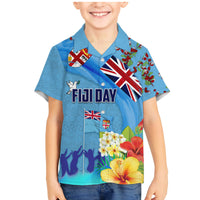 Fiji Day Family Matching Mermaid Dress and Hawaiian Shirt Tagimoucia Flower and Melanesia Pattern LT03 Son's Shirt Blue - Polynesian Pride