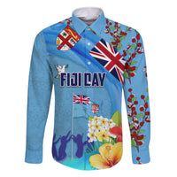 Fiji Day Family Matching Short Sleeve Bodycon Dress and Hawaiian Shirt Tagimoucia Flower and Melanesia Pattern LT03 Dad's Shirt - Long Sleeve Blue - Polynesian Pride
