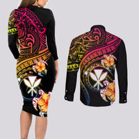Polynesia Hawaii Turtle Day Couples Matching Long Sleeve Bodycon Dress and Long Sleeve Button Shirt Hibiscus and Kanaka Maoli LT03 - Polynesian Pride