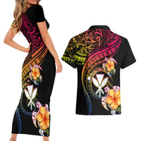 Polynesia Hawaii Turtle Day Couples Matching Short Sleeve Bodycon Dress and Hawaiian Shirt Hibiscus and Kanaka Maoli LT03 - Polynesian Pride