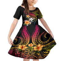 Polynesia Hawaii Turtle Day Family Matching Mermaid Dress and Hawaiian Shirt Hibiscus and Kanaka Maoli LT03 Daughter's Dress Black - Polynesian Pride