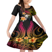 Polynesia Hawaii Turtle Day Family Matching Summer Maxi Dress and Hawaiian Shirt Hibiscus and Kanaka Maoli LT03 Daughter's Dress Black - Polynesian Pride