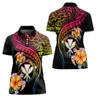 Polynesia Hawaii Turtle Day Women Polo Shirt Hibiscus and Kanaka Maoli
