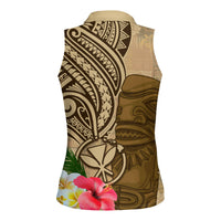 Hawaii Kanaloa Tiki Women Sleeveless Polo Shirt Polynesian Tattoo and Tapa Pattern LT03 - Polynesian Pride