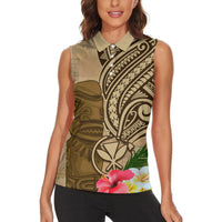 Hawaii Kanaloa Tiki Women Sleeveless Polo Shirt Polynesian Tattoo and Tapa Pattern LT03 - Polynesian Pride