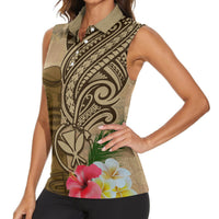 Hawaii Kanaloa Tiki Women Sleeveless Polo Shirt Polynesian Tattoo and Tapa Pattern LT03 - Polynesian Pride
