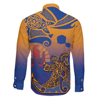 Hawaiki Nui Va'a Solo French Polynesia Family Matching Off The Shoulder Long Sleeve Dress and Hawaiian Shirt Sunset Color LT03 - Polynesian Pride