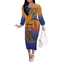 Hawaiki Nui Va'a Solo French Polynesia Family Matching Off The Shoulder Long Sleeve Dress and Hawaiian Shirt Sunset Color LT03 Mom's Dress Yellow - Polynesian Pride