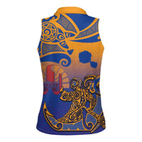 Hawaiki Nui Va'a Solo French Polynesia Women Sleeveless Polo Shirt Sunset Color LT03 - Polynesian Pride