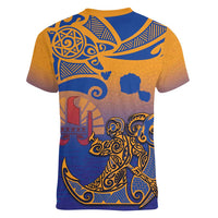 Hawaiki Nui Va'a Solo French Polynesia Women V-Neck T-Shirt Sunset Color LT03 - Polynesian Pride