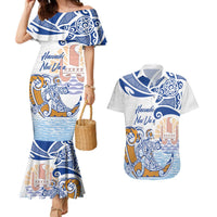Hawaiki Nui Va'a Solo French Polynesia Couples Matching Mermaid Dress and Hawaiian Shirt Blue Color LT03 Blue - Polynesian Pride