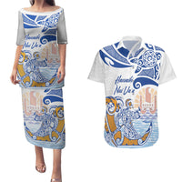 Hawaiki Nui Va'a Solo French Polynesia Couples Matching Puletasi and Hawaiian Shirt Blue Color LT03 Blue - Polynesian Pride