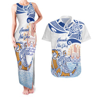 Hawaiki Nui Va'a Solo French Polynesia Couples Matching Tank Maxi Dress and Hawaiian Shirt Blue Color LT03 Blue - Polynesian Pride