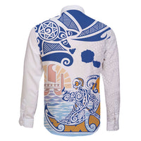 Hawaiki Nui Va'a Solo French Polynesia Family Matching Long Sleeve Bodycon Dress and Hawaiian Shirt Blue Color LT03 - Polynesian Pride
