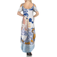 Hawaiki Nui Va'a Solo French Polynesia Family Matching Summer Maxi Dress and Hawaiian Shirt Blue Color LT03 - Polynesian Pride