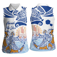 Hawaiki Nui Va'a Solo French Polynesia Women Sleeveless Polo Shirt Blue Color LT03 - Polynesian Pride
