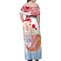Hawaiki Nui Va'a Solo French Polynesia Family Matching Off Shoulder Maxi Dress and Hawaiian Shirt Red Color LT03 - Polynesian Pride