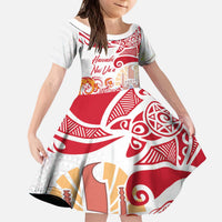 Hawaiki Nui Va'a Solo French Polynesia Kid Short Sleeve Dress Red Color