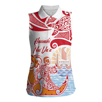 Hawaiki Nui Va'a Solo French Polynesia Women Sleeveless Polo Shirt Red Color LT03 Female Red - Polynesian Pride