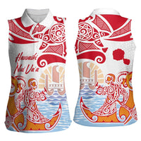 Hawaiki Nui Va'a Solo French Polynesia Women Sleeveless Polo Shirt Red Color LT03 - Polynesian Pride