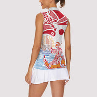 Hawaiki Nui Va'a Solo French Polynesia Women Sleeveless Polo Shirt Red Color LT03 - Polynesian Pride