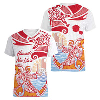 Hawaiki Nui Va'a Solo French Polynesia Women V-Neck T-Shirt Red Color LT03 - Polynesian Pride